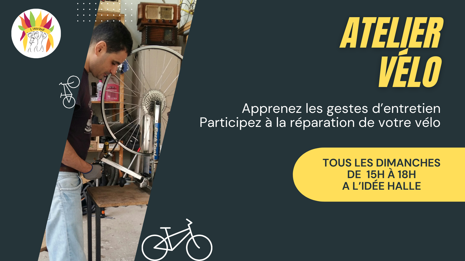 Atelier co-réparation vélo à l'Idée Halle - L'Attribut