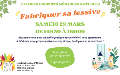 Atelier « Fabriquer sa lessive » au local du 8 mai – Ris Orangis