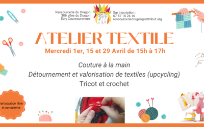 Atelier couture à la main, tricot et crochet à la Ressourcerie du Dragon – Evry-Courcouronnes