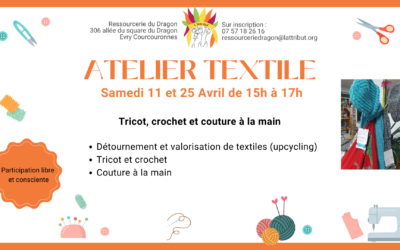 Atelier couture à la machine & couture à la main/tricot/crochet à la ressourcerie du Dragon – Evry-Courcouronnes