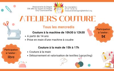 Atelier couture à la machine & couture à la main à la ressourcerie du Dragon – Evry-Courcouronnes