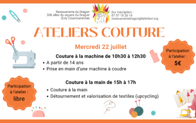 Atelier couture à la machine & couture à la main à la ressourcerie du Dragon – Evry-Courcouronnes