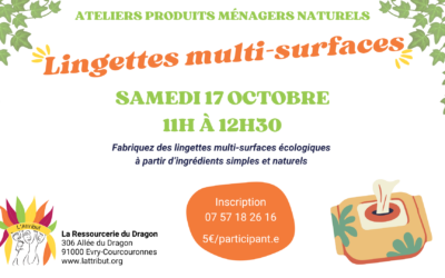 Atelier fabrication de lingettes multi-surface à la ressourcerie du Dragon – Evry Courcouronnes