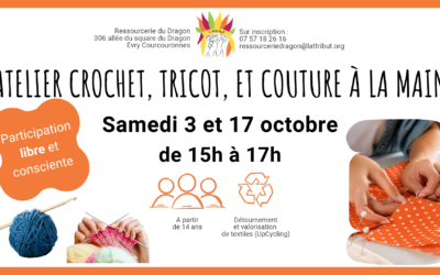 Atelier crochet, tricot, et couture à la main à la Ressourcerie du Dragon